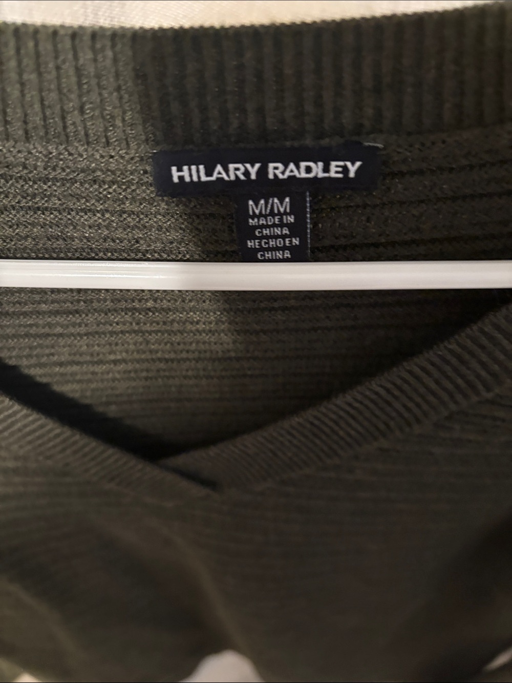Hilary Radley Olive Green Ribbed V-Neck Sweater - Picture 2 of 2
